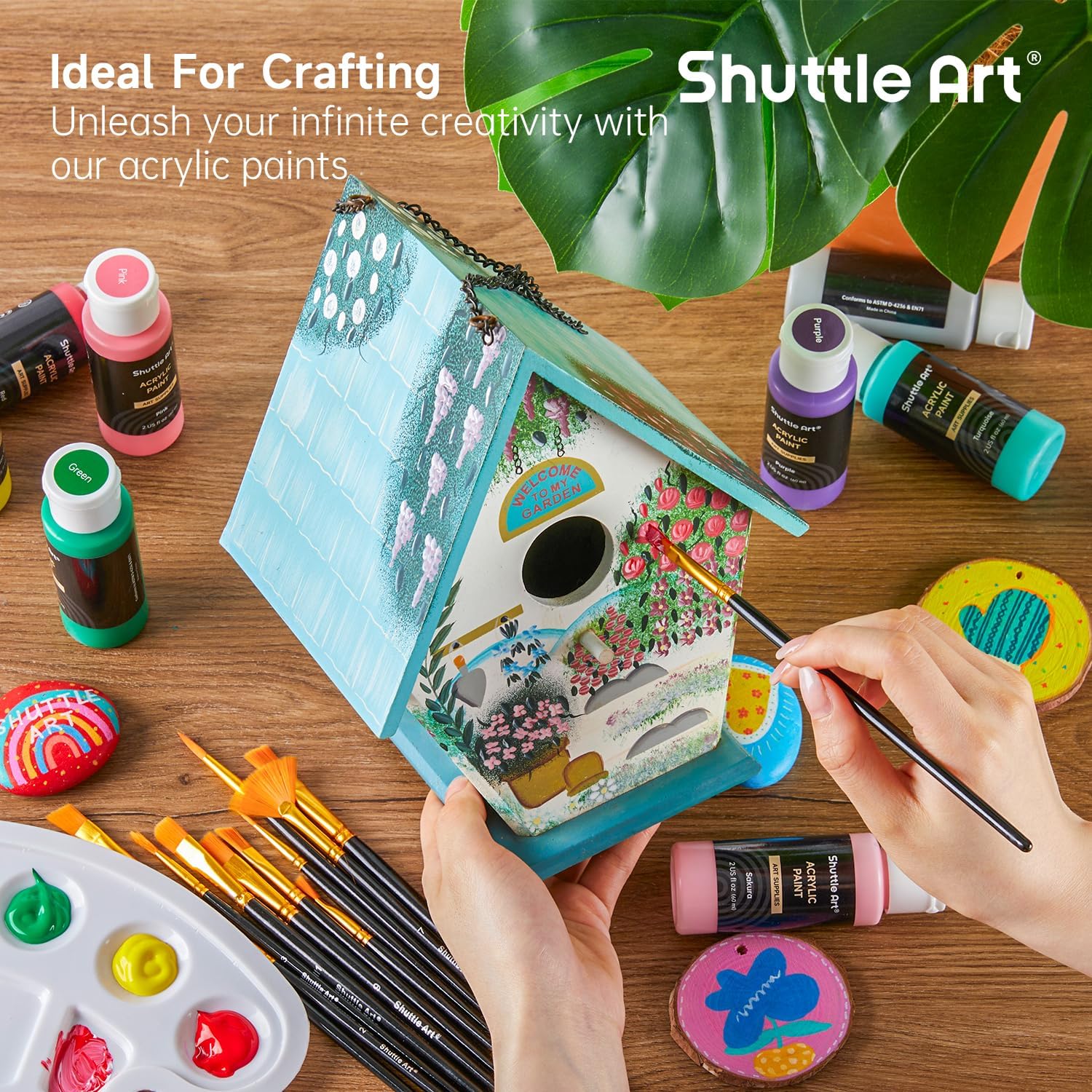 Shuttle Art Acrylic Paint. 36 Colors Acrylic Paint Set with Brushes & Palette. 2oz/60ml Bottles. Rich Pigments Non-toxic for Artists Kids & Adults. Painting on Canvas Rocks Ceramic Wood - Image 7