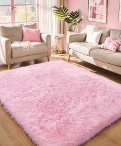 Pink Fluffy 4x6 Area Rugs for Bedroom Girls. Plush Washable Carpet | Area Rug for Kids Room. Nursery. Dorm Room. Non Slip Shaggy Floor Carpet