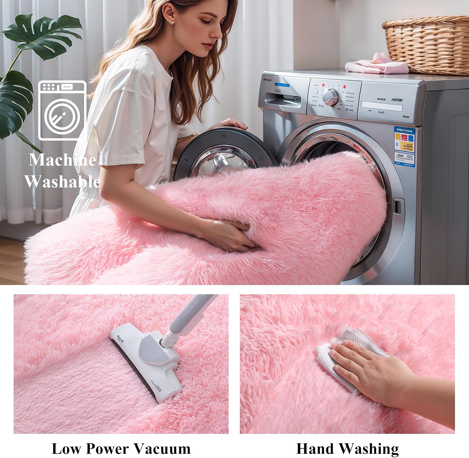 Pink Fluffy 4x6 Area Rugs for Bedroom Girls. Plush Washable Carpet | Area Rug for Kids Room. Nursery. Dorm Room. Non Slip Shaggy Floor Carpet - Image 5