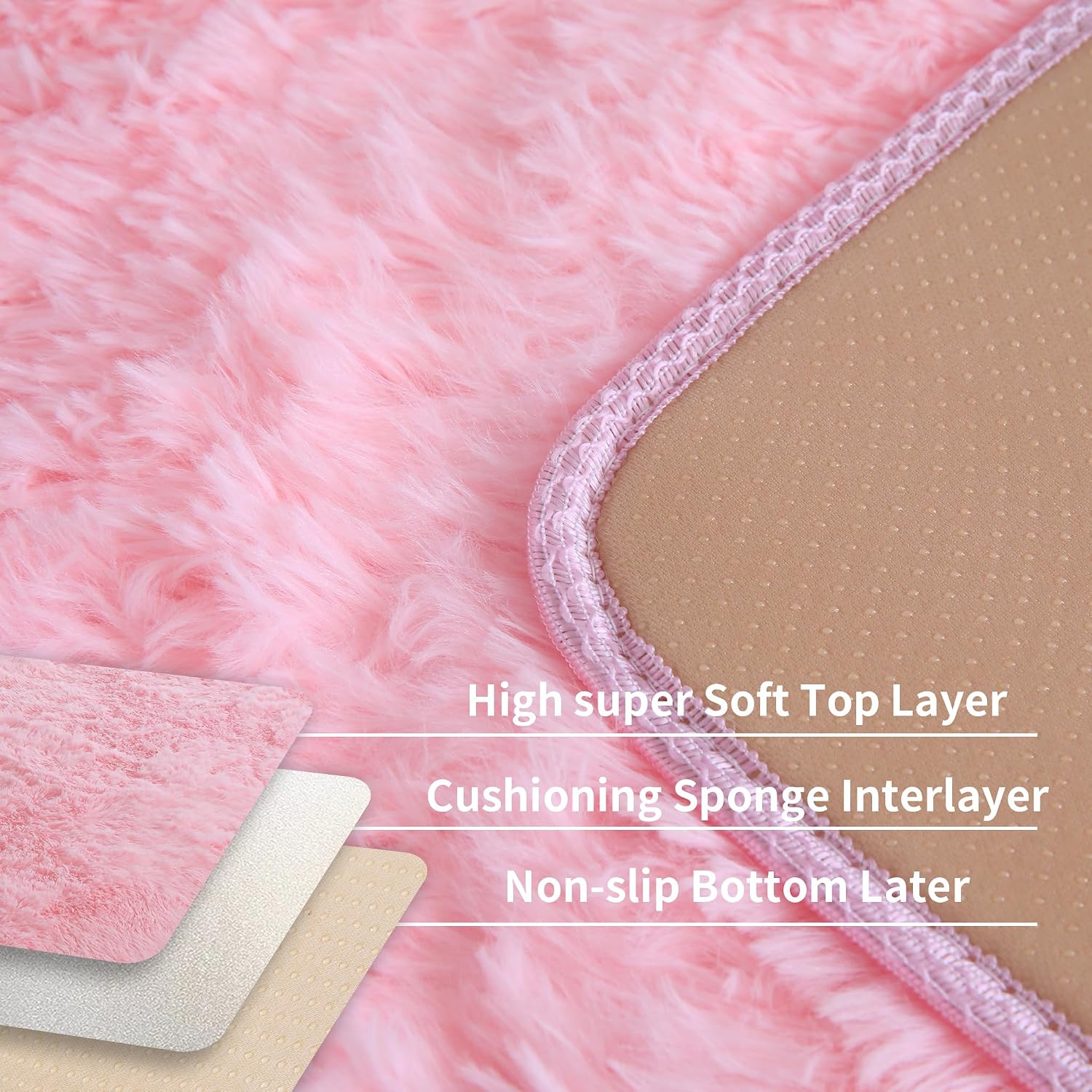 Pink Fluffy 4x6 Area Rugs for Bedroom Girls. Plush Washable Carpet | Area Rug for Kids Room. Nursery. Dorm Room. Non Slip Shaggy Floor Carpet - Image 4