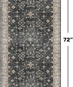 Alternative view of Black Boho Washable 2x6 Runner Rugs for Hallway Kitchen Bedroom Beside Laundry Room Bathroom Rug. Pet & Kids Friendly. Non Slip Low Pile Stain Resistant Soft Foldable Long 24 x 72 Floor Carpet