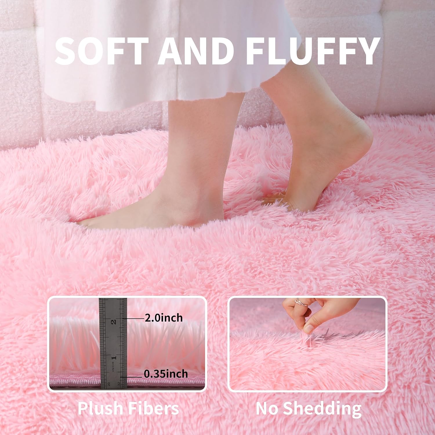 Pink Fluffy 4x6 Area Rugs for Bedroom Girls. Plush Washable Carpet | Area Rug for Kids Room. Nursery. Dorm Room. Non Slip Shaggy Floor Carpet - Image 3
