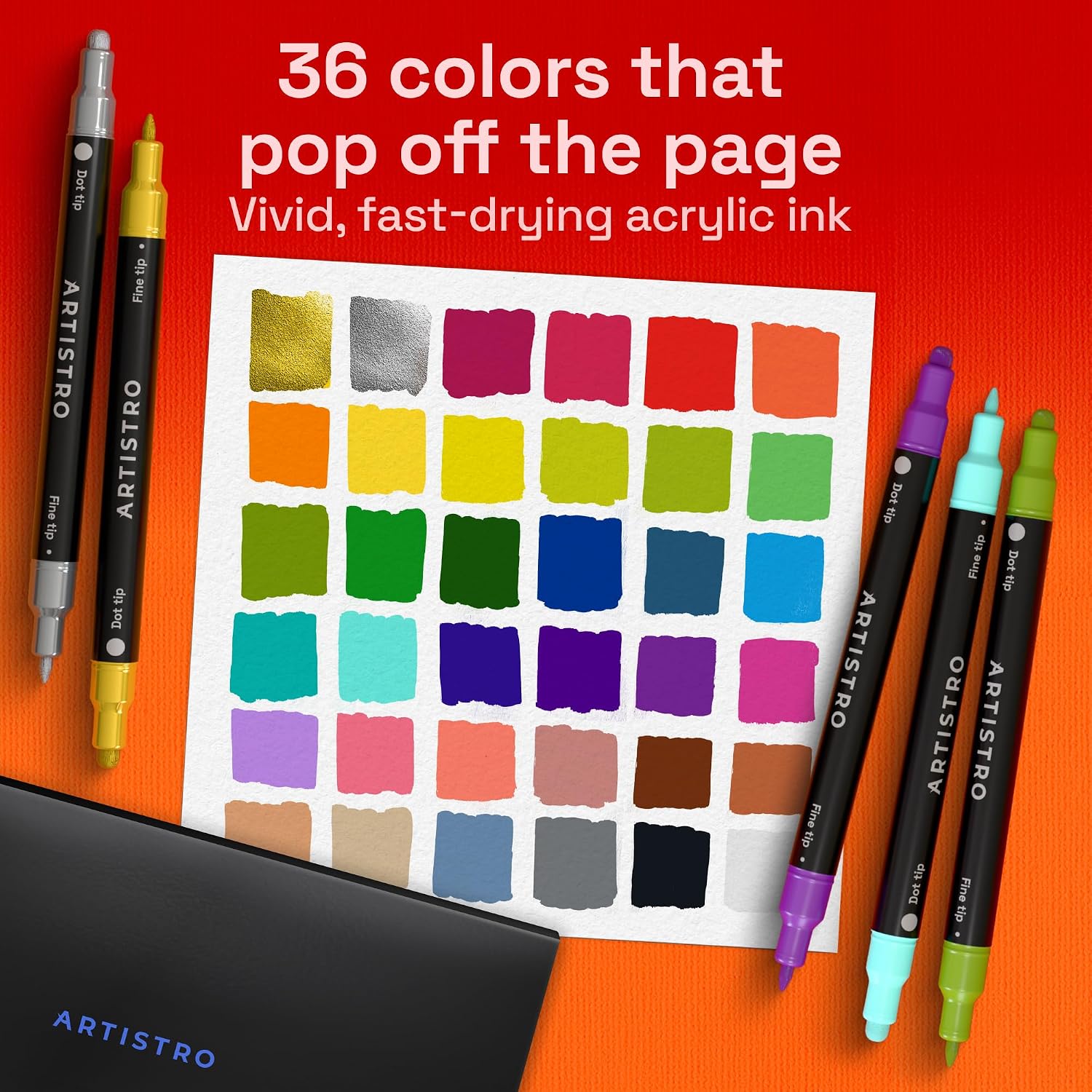 ARTISTRO Precision Dual-Tip Acrylic Paint Marker Pens - Set of 36 | Dot & Fine Tips for Fabric. Rock. Glass. Wood. & Coloring Books. Arts & Crafts Gift. Classroom Must Haves & School Supplies - Image 2