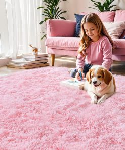 Alternative view of Pink Fluffy 4x6 Area Rugs for Bedroom Girls. Plush Washable Carpet | Area Rug for Kids Room. Nursery. Dorm Room. Non Slip Shaggy Floor Carpet
