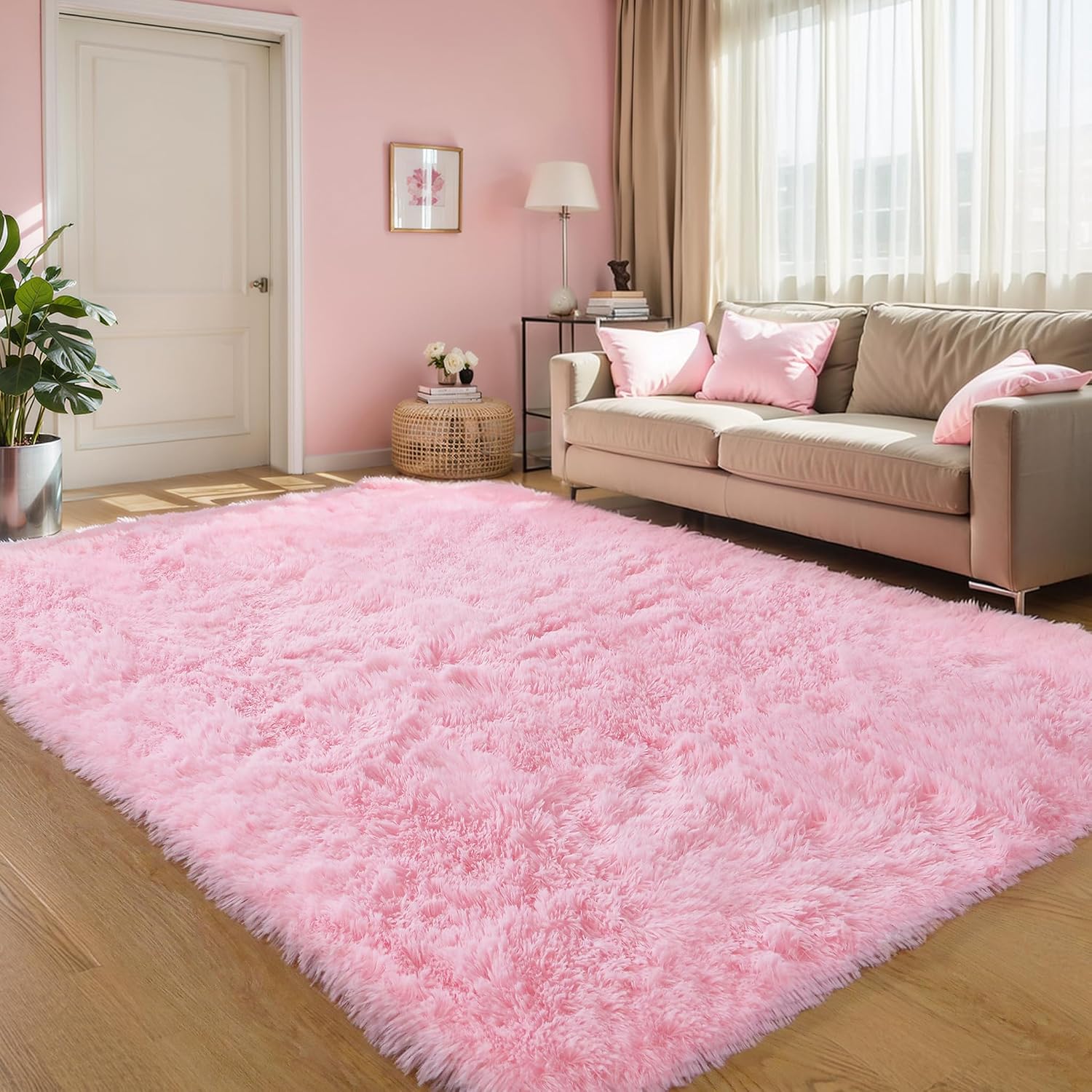 Pink Fluffy 4x6 Area Rugs for Bedroom Girls. Plush Washable Carpet | Area Rug for Kids Room. Nursery. Dorm Room. Non Slip Shaggy Floor Carpet - Image 7
