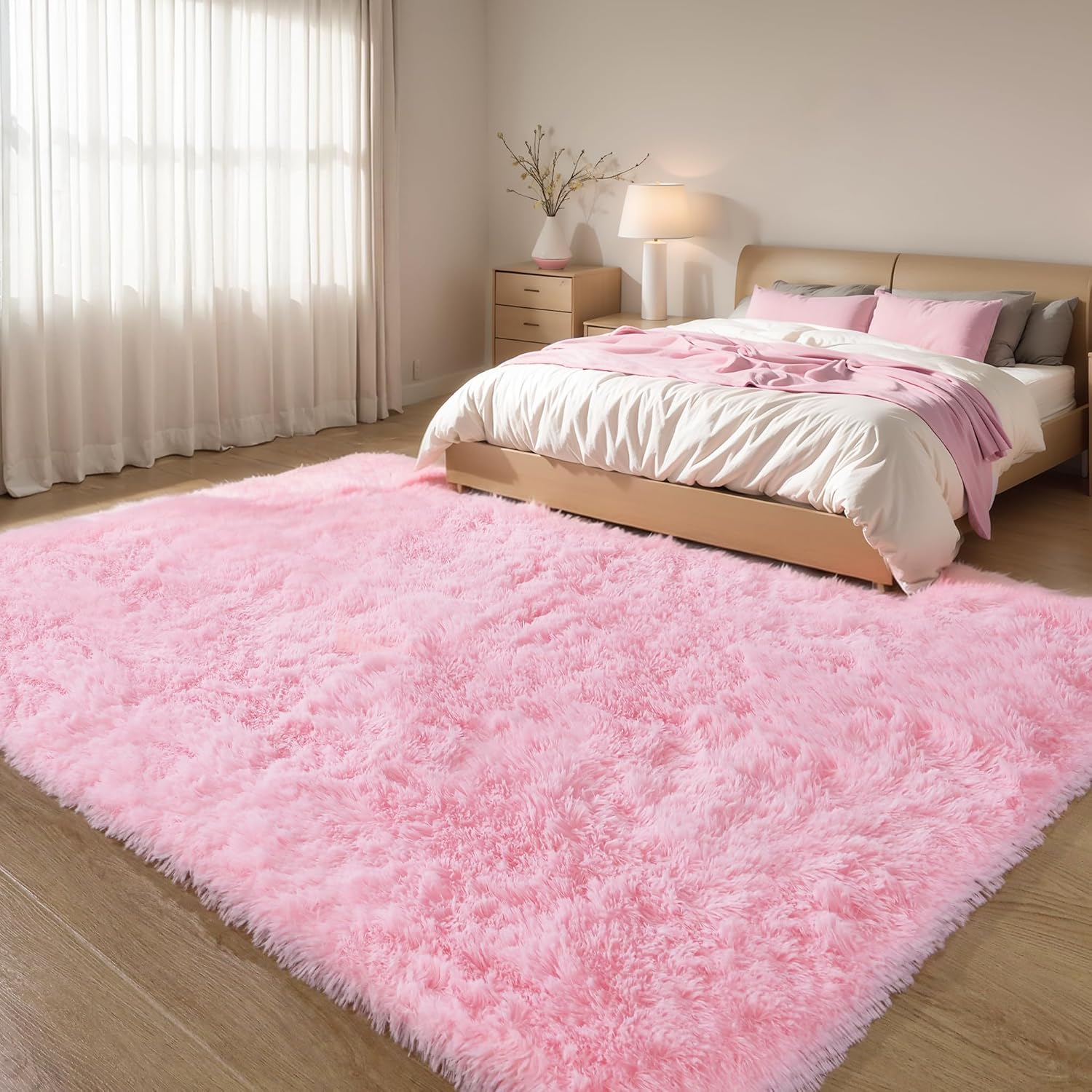 Pink Fluffy 4x6 Area Rugs for Bedroom Girls. Plush Washable Carpet | Area Rug for Kids Room. Nursery. Dorm Room. Non Slip Shaggy Floor Carpet - Image 6